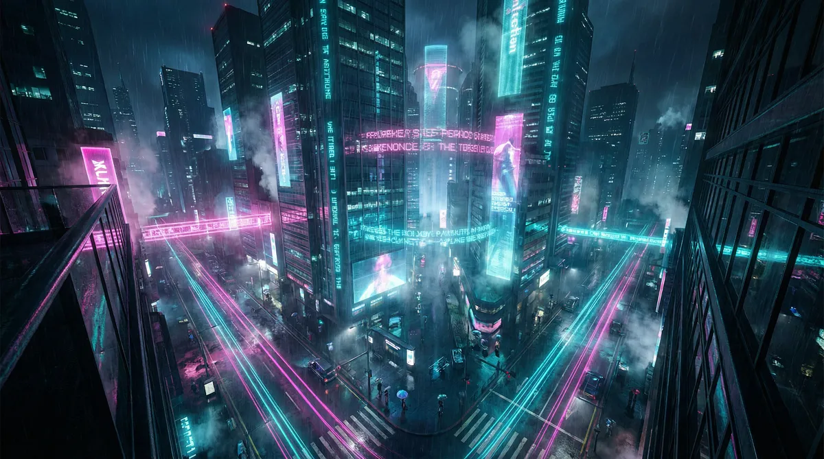 一路向西粤语百度影音 竖屏短剧平台首页背景 - 赛博朋克都市夜景